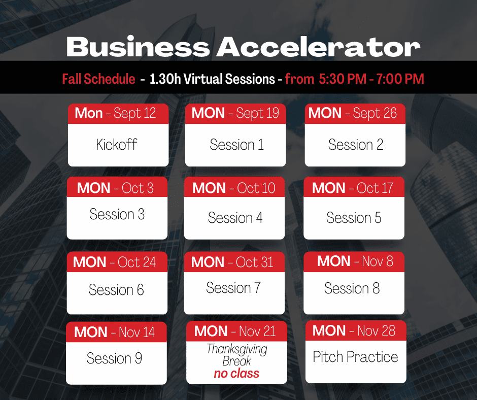 UBRC Program Schedule Fall Session - Business Accelerator